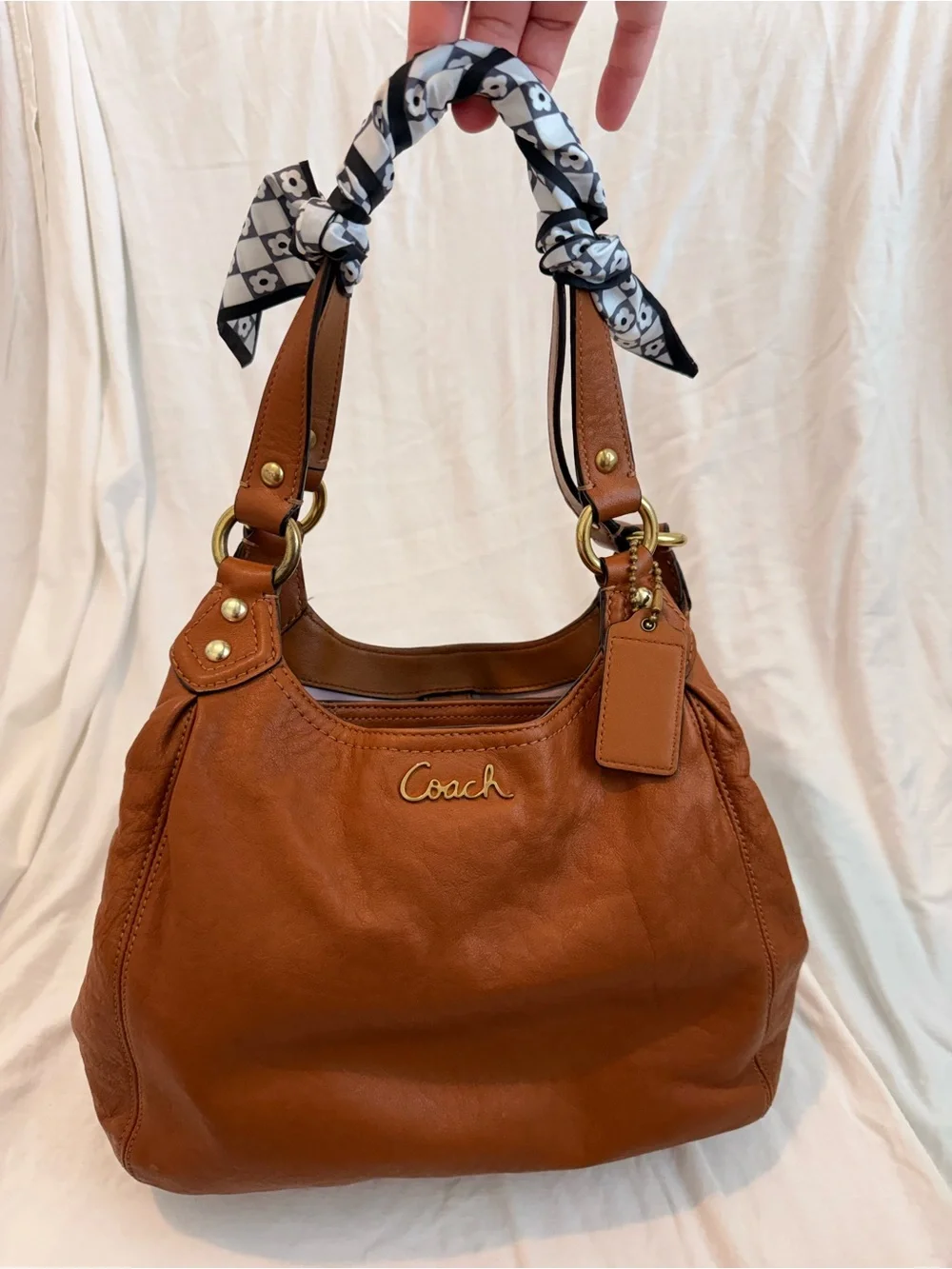Coach Tan Leather Shoulder Bag with Gold Hardware